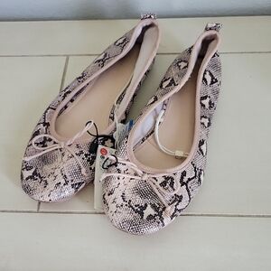 Zara Pink and Black Snake Print Ballet Flats